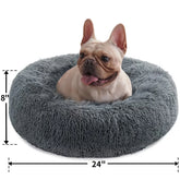 24" Calming Dog Bed for Medium Small Dogs, Donut Plush Pet Bed, Anti-Anxiety Cuddler Cozy Soft Cat Bed