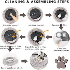 Calming Dog Bed and Cat Bed, Removable and Washable Pet Bed, Fluffy Plush Donut Animal Bed for Small Medium Large Dogs & Cats