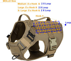 Tactical Dog Harness 2X Handle,Working Dog MOLLE Vest,No Pulling Front Leash Clip,Hook and Loop for Dog Patch (XL (Neck:20"-28" ; Chest:32"-39"), Coyote Brown)