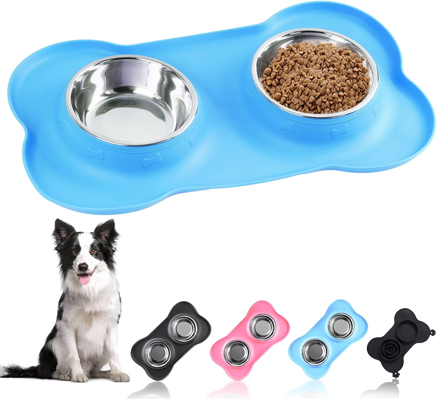 Pet Dog Bowls Set, 2 Stainless Steel No Spill Water Bowls for Dog, Water Feeder Bowls with Skid Resistant Silicone Mat, Dog Bowls Small Size Dog, Pet Puppy Bowls & Dog Dishes for Medium, Large Dogs