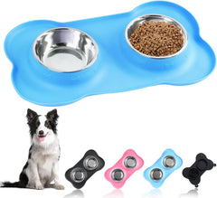 Pet Dog Bowls Set, 2 Stainless Steel No Spill Water Bowls for Dog, Water Feeder Bowls with Skid Resistant Silicone Mat, Dog Bowls Small Size Dog, Pet Puppy Bowls & Dog Dishes for Medium, Large Dogs