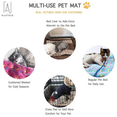 Dog Pet Sleep Mat Soft Warm Reversible Fleece Crate Bed Mat Kennel Pad Cage Cushion for Large Small Medium Dog Cat "Blue, S"