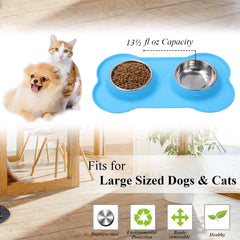 Pet Dog Bowls Set, 2 Stainless Steel No Spill Water Bowls for Dog, Water Feeder Bowls with Skid Resistant Silicone Mat, Dog Bowls Small Size Dog, Pet Puppy Bowls & Dog Dishes for Medium, Large Dogs