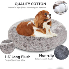 Calming Dog Bed and Cat Bed, Removable and Washable Pet Bed, Fluffy Plush Donut Animal Bed for Small Medium Large Dogs & Cats