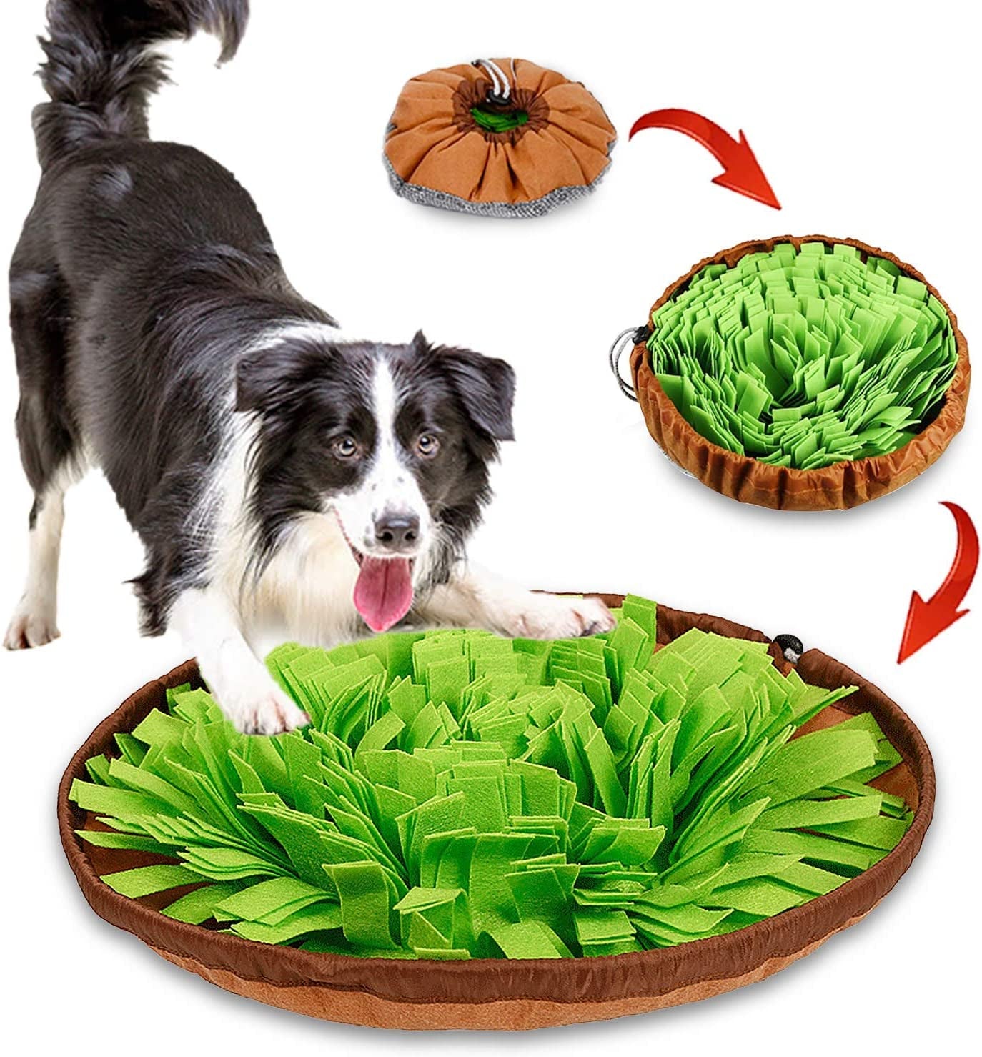 Snuffle Mat Slow Feeding Toy for Dogs, Interactive Sniffing Puzzle Toys for Encourages Natural Foraging Skill of Puppies Cats, Adjustable Pet Feed Game Treat Dispenser for Indoor Outdoor Use