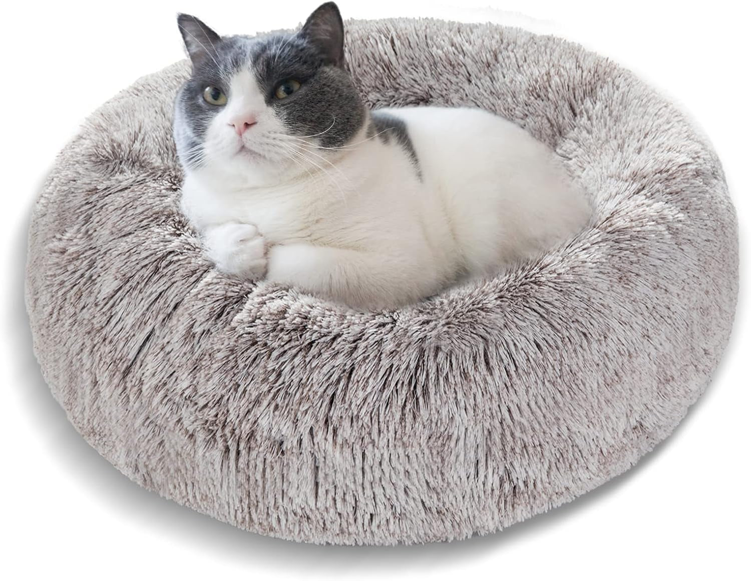 Calming Dog Bed and Cat Bed, Removable and Washable Pet Bed, Fluffy Plush Donut Animal Bed for Small Medium Large Dogs & Cats