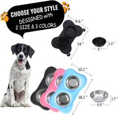 Pet Dog Bowls Set, 2 Stainless Steel No Spill Water Bowls for Dog, Water Feeder Bowls with Skid Resistant Silicone Mat, Dog Bowls Small Size Dog, Pet Puppy Bowls & Dog Dishes for Medium, Large Dogs