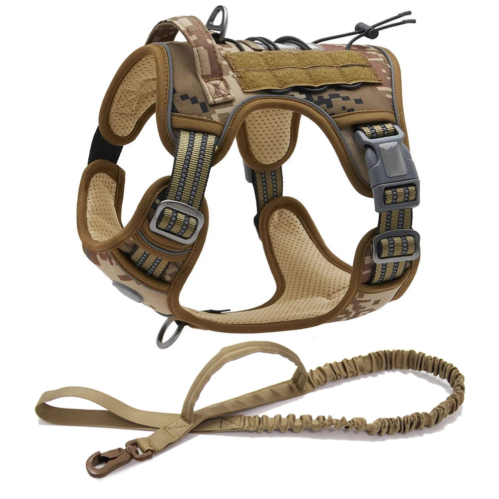 Reflective Tactical Harness for Large Small Dogs Training Vest Leash Pet Harness and Leash Set for Dog Outdoor Adjustable Padded