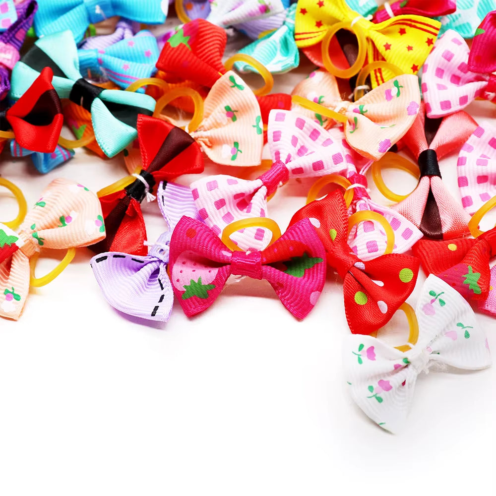 30PCS Dog Bow with Rubber Band Dog Hair Accessories Handmade Movable Puppy Bows for Dogs and Cats Cute Pet Accessories