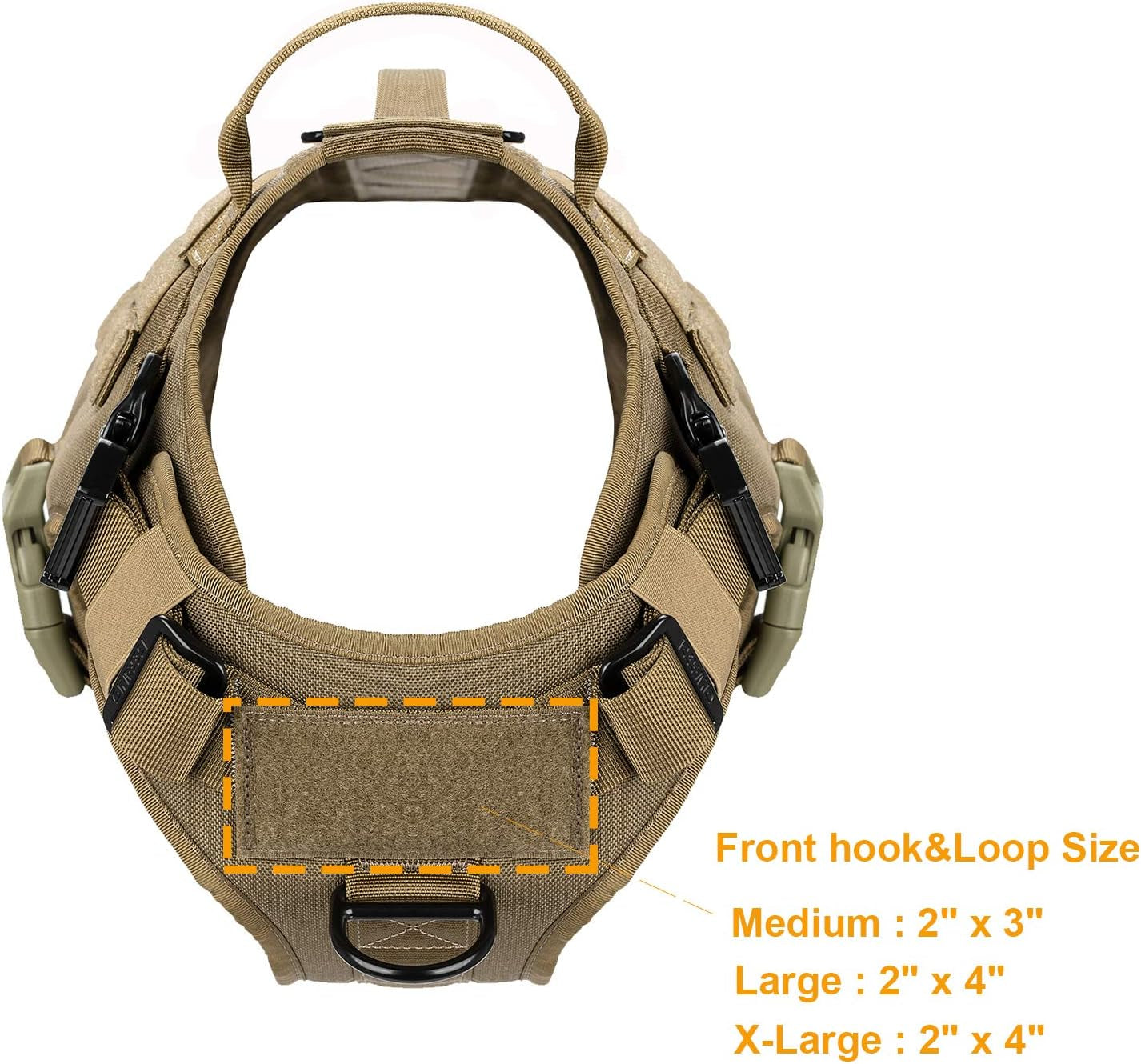 Tactical Dog Harness 2X Handle,Working Dog MOLLE Vest,No Pulling Front Leash Clip,Hook and Loop for Dog Patch (XL (Neck:20"-28" ; Chest:32"-39"), Coyote Brown)