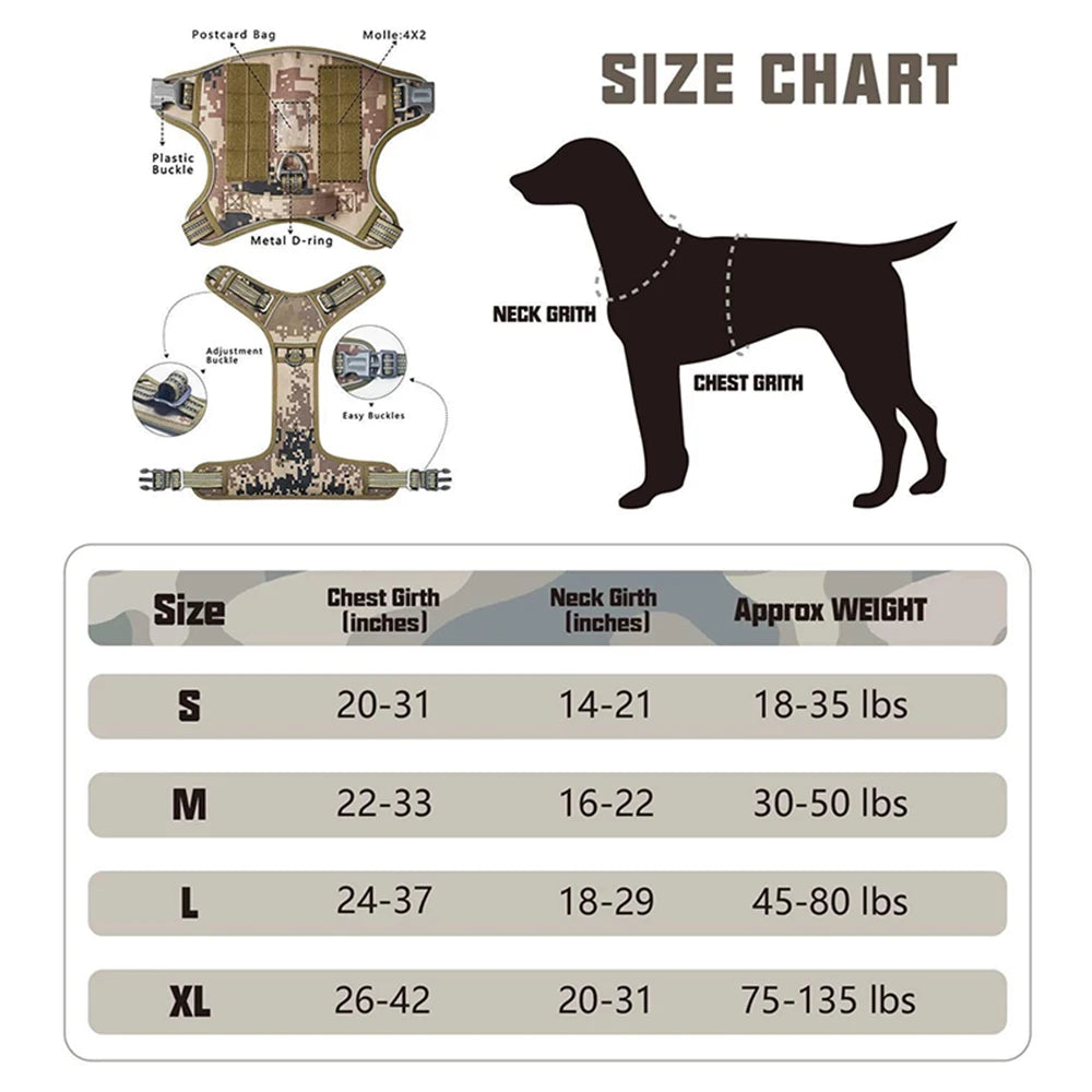 Reflective Tactical Harness for Large Small Dogs Training Vest Leash Pet Harness and Leash Set for Dog Outdoor Adjustable Padded