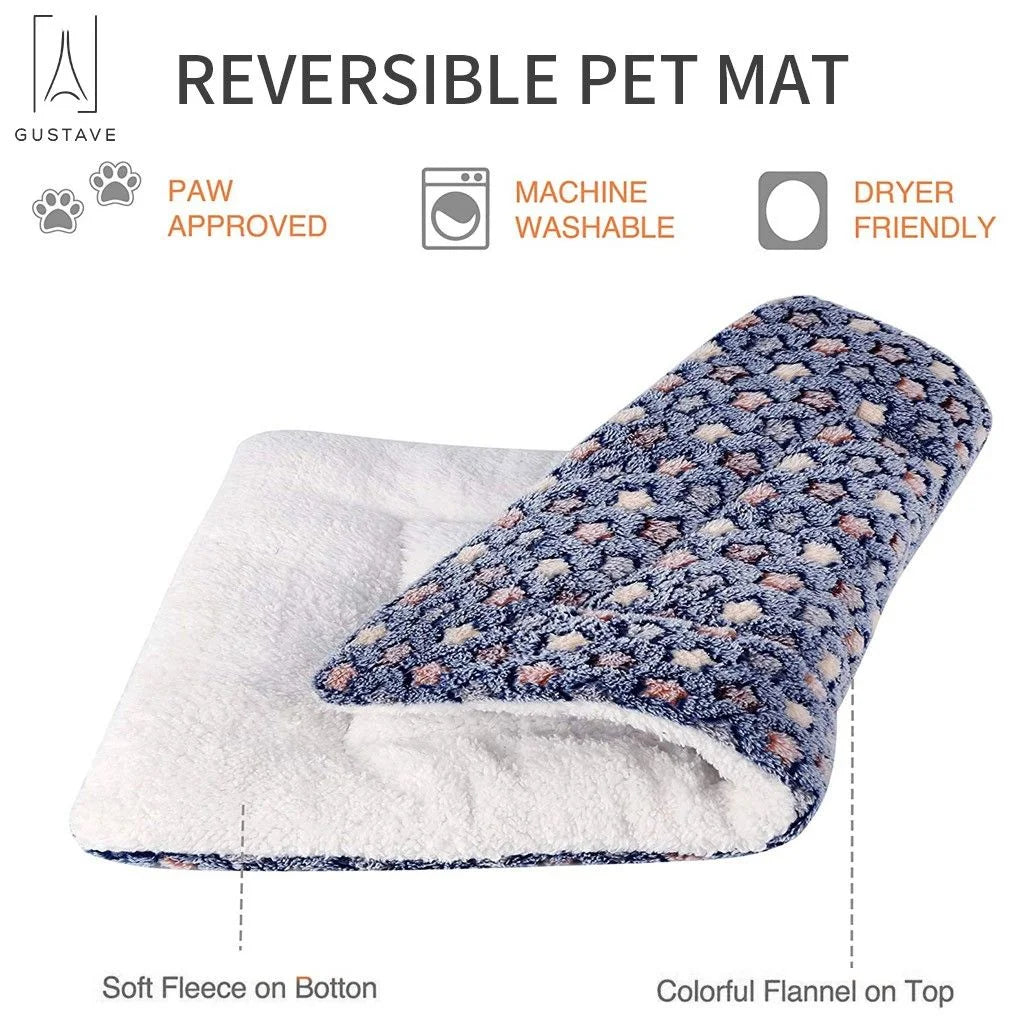 Dog Pet Sleep Mat Soft Warm Reversible Fleece Crate Bed Mat Kennel Pad Cage Cushion for Large Small Medium Dog Cat "Blue, S"