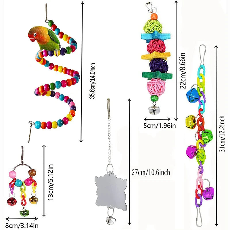 7PCS Bird Toy Wood Parrot Toys Set Cage Bird Accessories Swing Suspension Bridge Ball Cage Bells Pet Supplies
