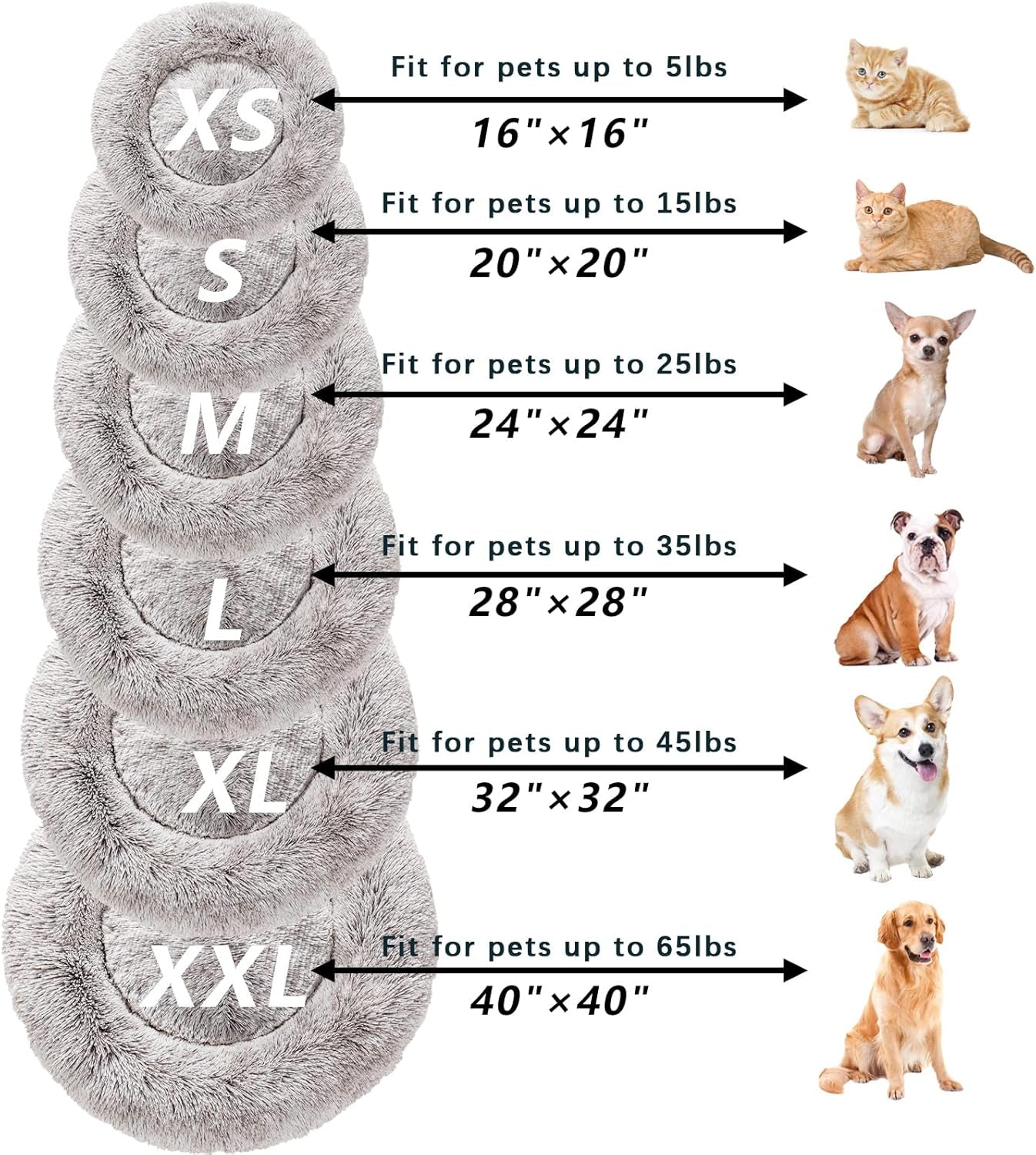 Calming Dog Bed and Cat Bed, Removable and Washable Pet Bed, Fluffy Plush Donut Animal Bed for Small Medium Large Dogs & Cats