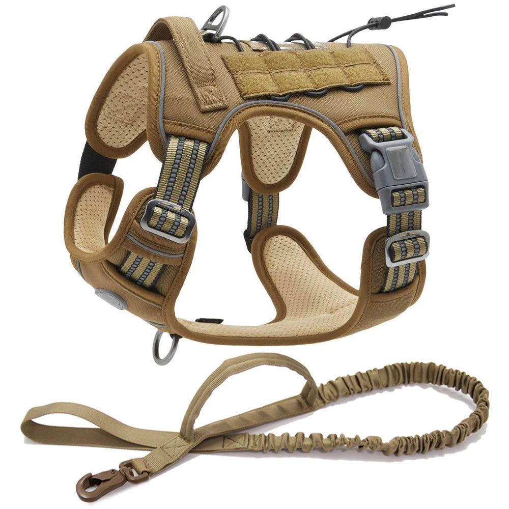 Reflective Tactical Harness for Large Small Dogs Training Vest Leash Pet Harness and Leash Set for Dog Outdoor Adjustable Padded