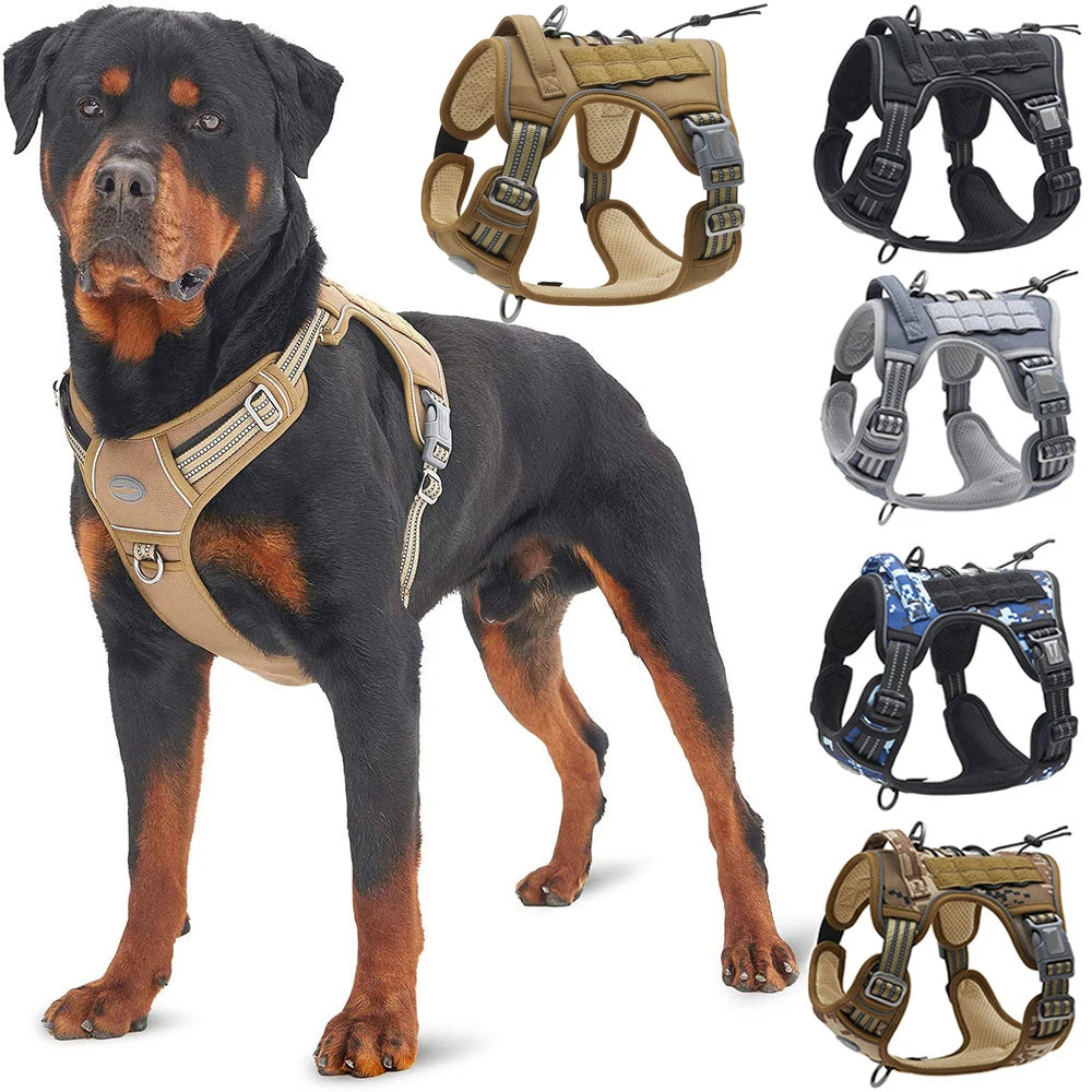 Reflective Tactical Harness for Large Small Dogs Training Vest Leash Pet Harness and Leash Set for Dog Outdoor Adjustable Padded