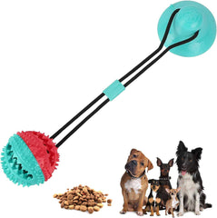 Dog Chew Toy with Suction Cup for Aggressive Chewers, Puppy Training Treats, Food Dispensing Ball, Pet Teeth Cleaning Rope Toys for Small Medium Dogs (Blue&Red)