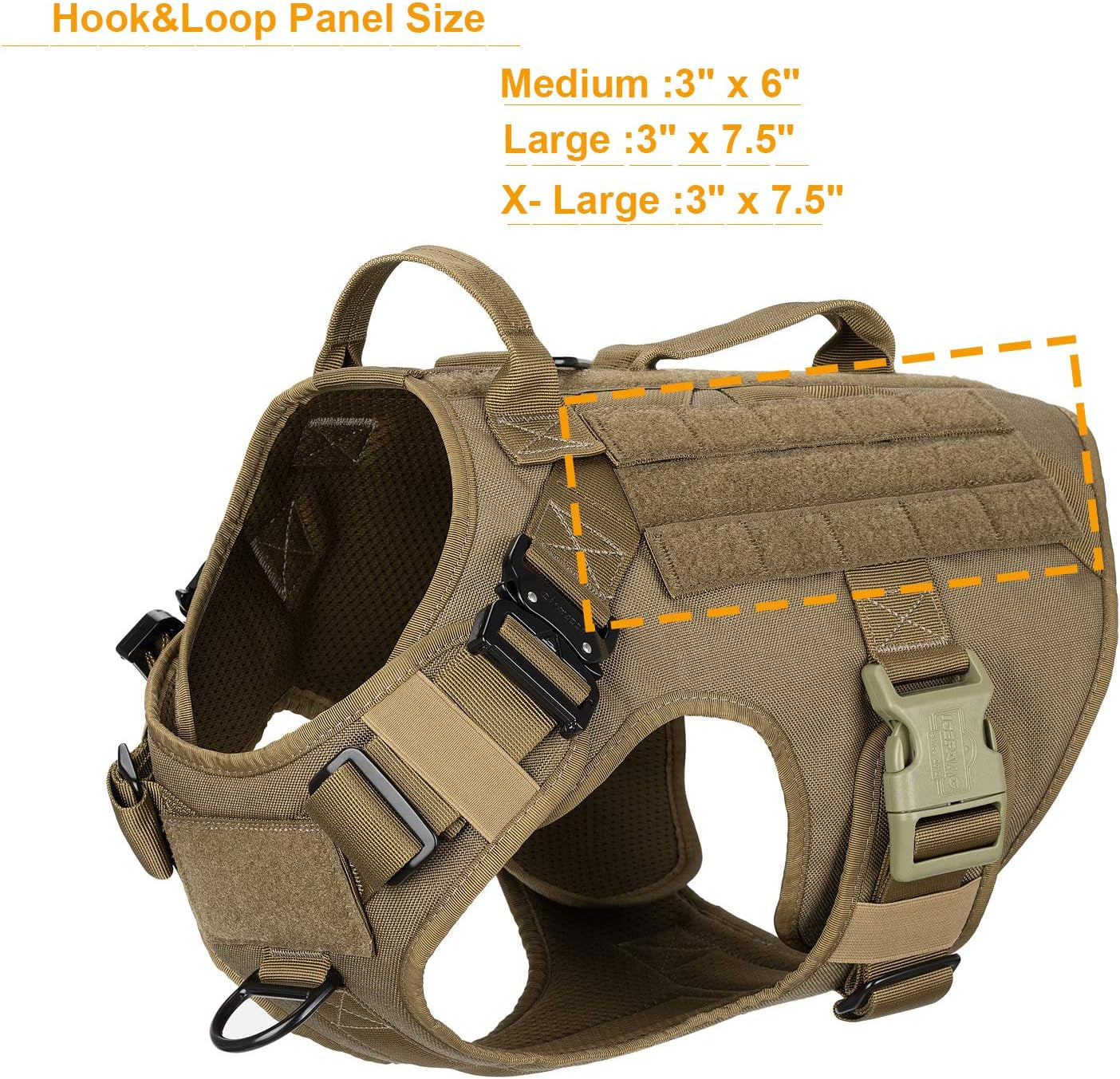 Tactical Dog Harness 2X Handle,Working Dog MOLLE Vest,No Pulling Front Leash Clip,Hook and Loop for Dog Patch (XL (Neck:20"-28" ; Chest:32"-39"), Coyote Brown)