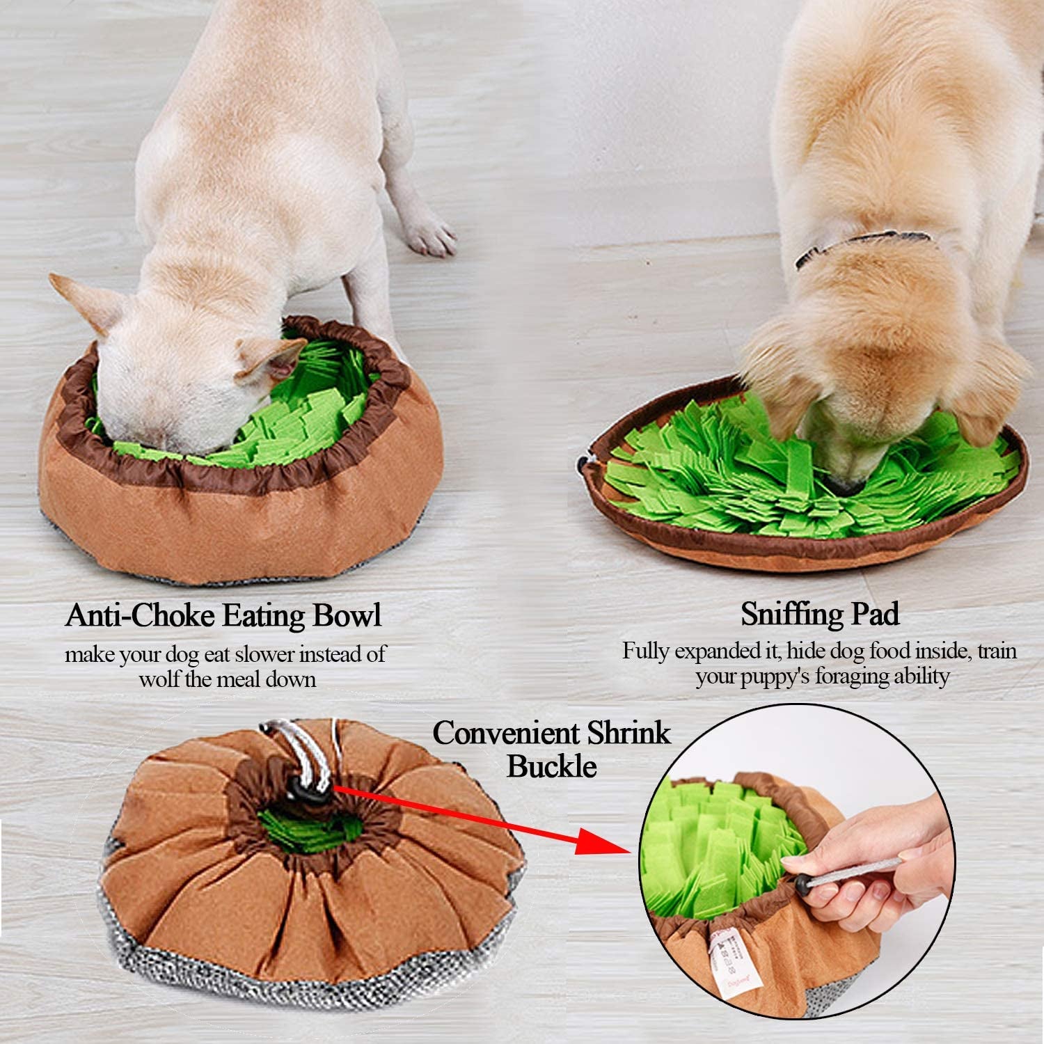 Snuffle Mat Slow Feeding Toy for Dogs, Interactive Sniffing Puzzle Toys for Encourages Natural Foraging Skill of Puppies Cats, Adjustable Pet Feed Game Treat Dispenser for Indoor Outdoor Use