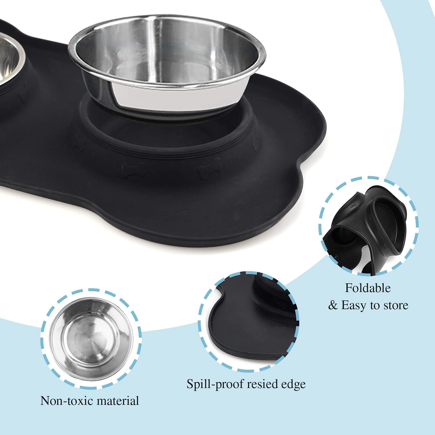 Pet Dog Bowls Set, 2 Stainless Steel No Spill Water Bowls for Dog, Water Feeder Bowls with Skid Resistant Silicone Mat, Dog Bowls Small Size Dog, Pet Puppy Bowls & Dog Dishes for Medium, Large Dogs