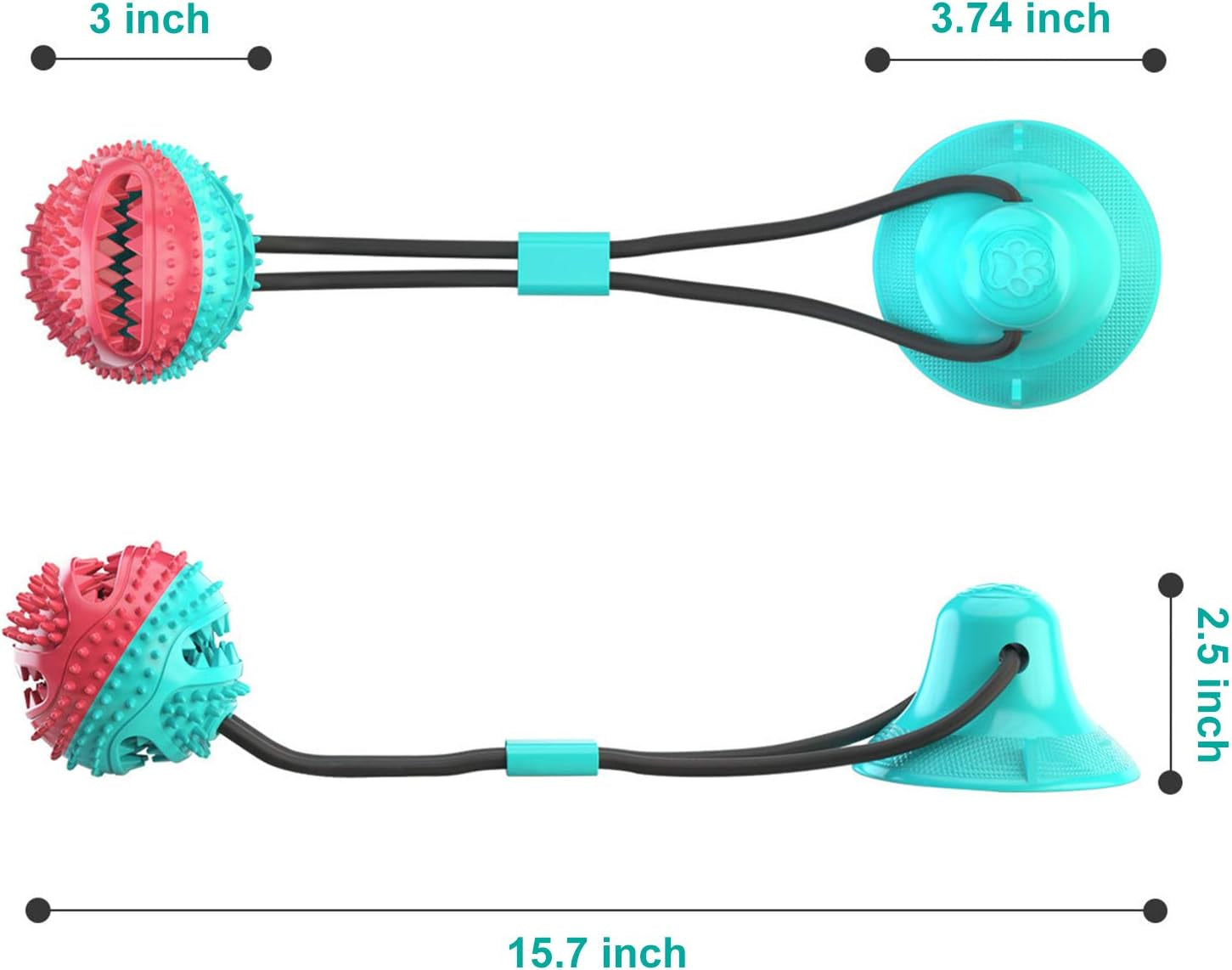 Dog Chew Toy with Suction Cup for Aggressive Chewers, Puppy Training Treats, Food Dispensing Ball, Pet Teeth Cleaning Rope Toys for Small Medium Dogs (Blue&Red)
