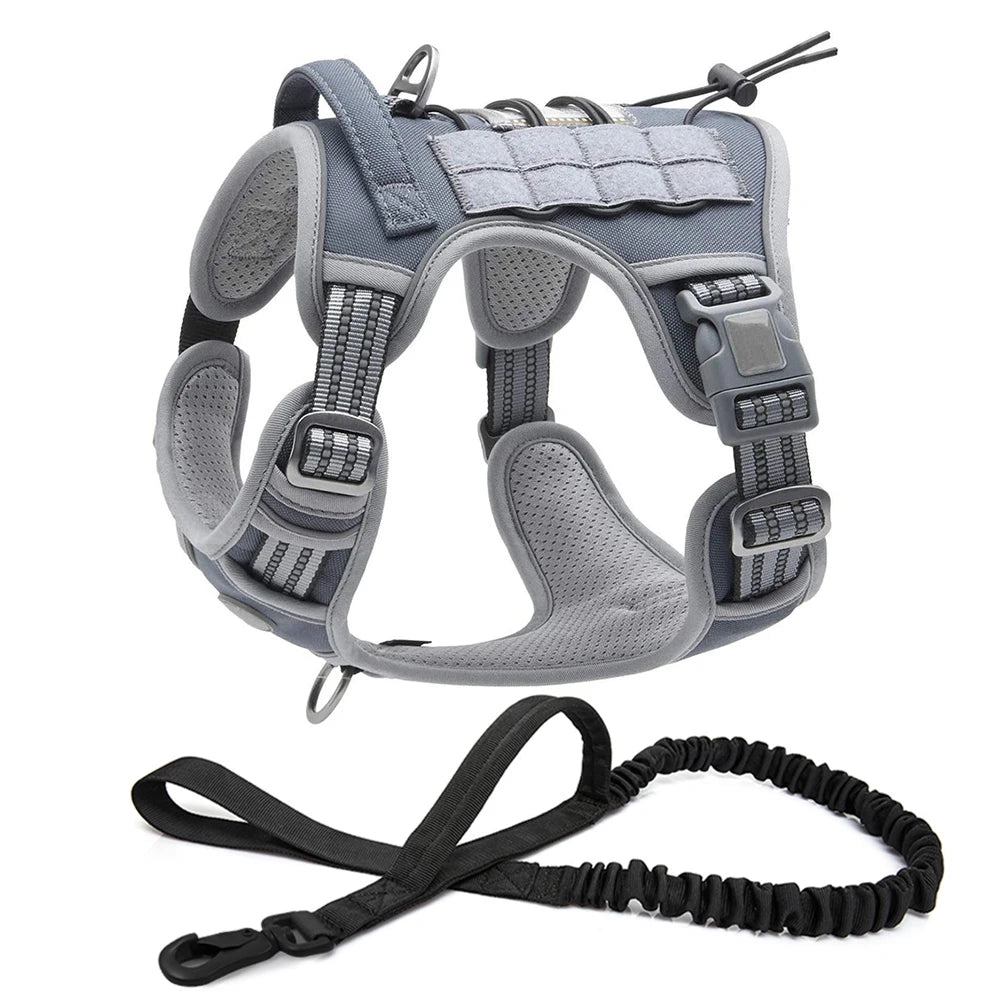 Reflective Tactical Harness for Large Small Dogs Training Vest Leash Pet Harness and Leash Set for Dog Outdoor Adjustable Padded