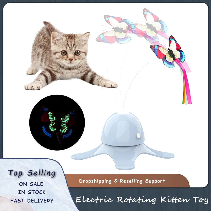 Cat Toys Funny Exercise Toy Electric Rotating Kitten Toys with Butterfly Boring Interactive Pet Smart Automatic Interactive Toy