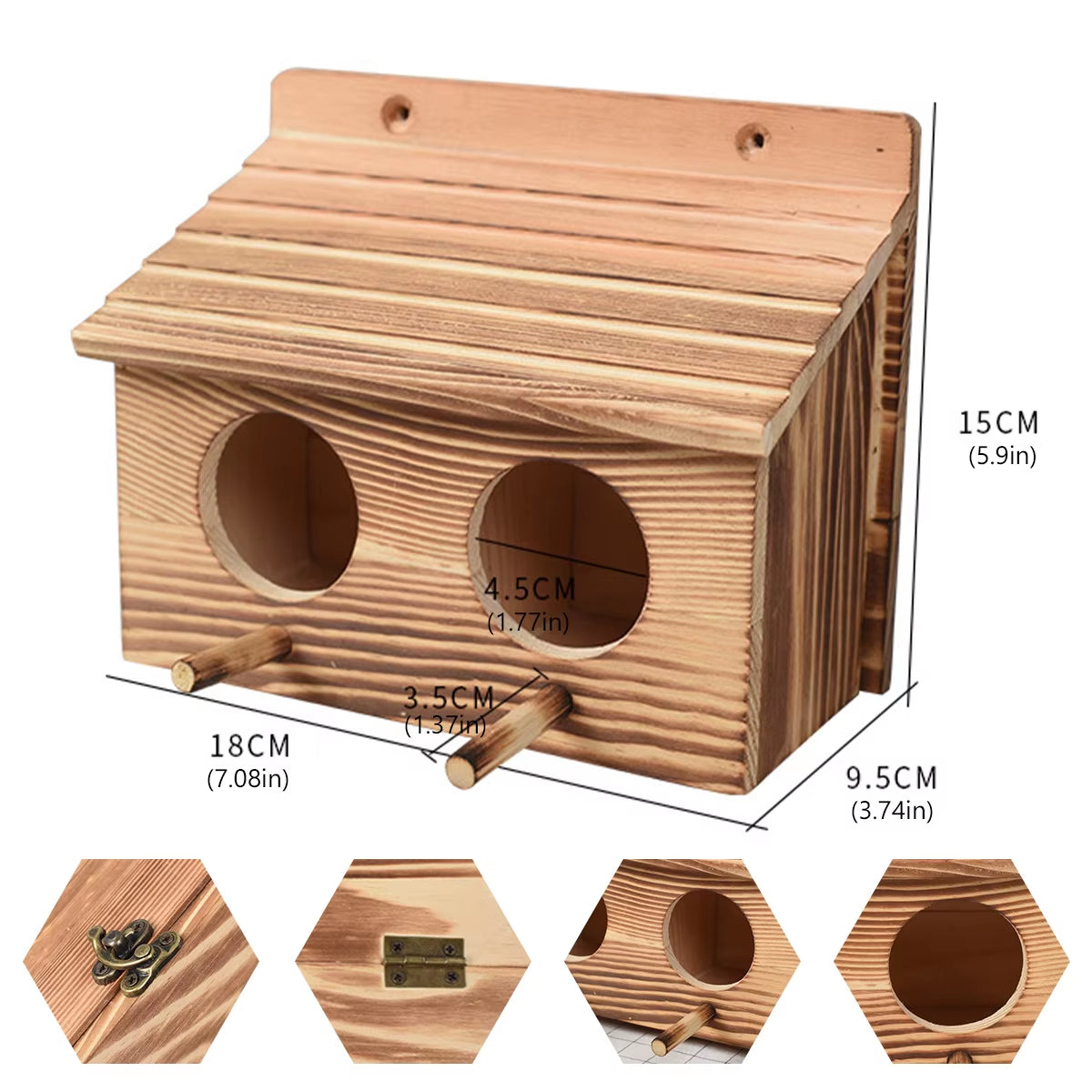 Wooden Bird House Natural Wood Birds Nest Outdoor Hanging Bird Parrot Breeding Cage Pet Bedroom Accessories Decoration New