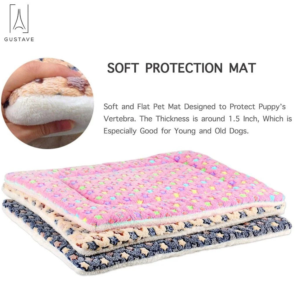 Dog Pet Sleep Mat Soft Warm Reversible Fleece Crate Bed Mat Kennel Pad Cage Cushion for Large Small Medium Dog Cat "Blue, S"