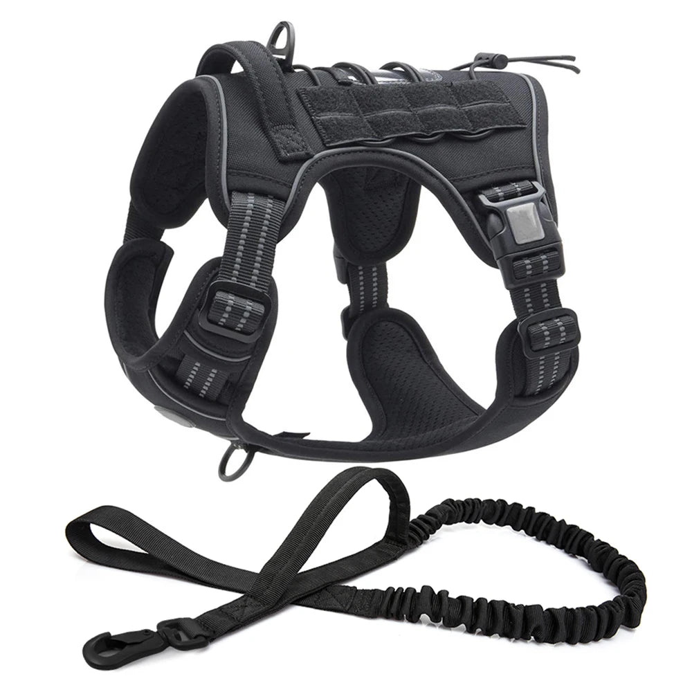 Reflective Tactical Harness for Large Small Dogs Training Vest Leash Pet Harness and Leash Set for Dog Outdoor Adjustable Padded