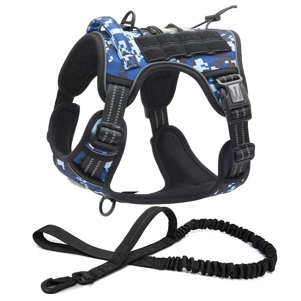Reflective Tactical Harness for Large Small Dogs Training Vest Leash Pet Harness and Leash Set for Dog Outdoor Adjustable Padded