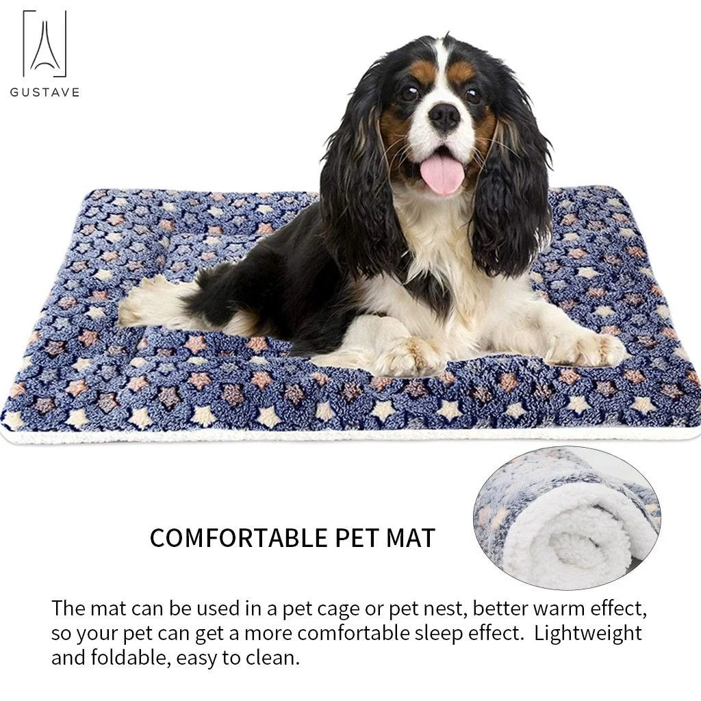Dog Pet Sleep Mat Soft Warm Reversible Fleece Crate Bed Mat Kennel Pad Cage Cushion for Large Small Medium Dog Cat "Blue, S"