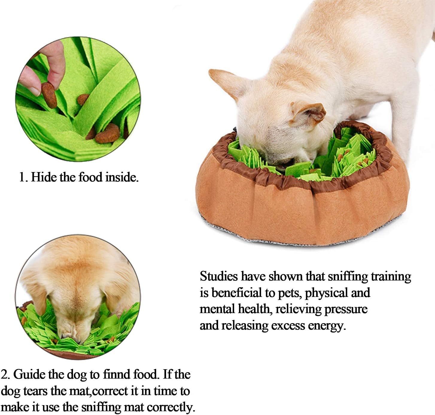 Snuffle Mat Slow Feeding Toy for Dogs, Interactive Sniffing Puzzle Toys for Encourages Natural Foraging Skill of Puppies Cats, Adjustable Pet Feed Game Treat Dispenser for Indoor Outdoor Use